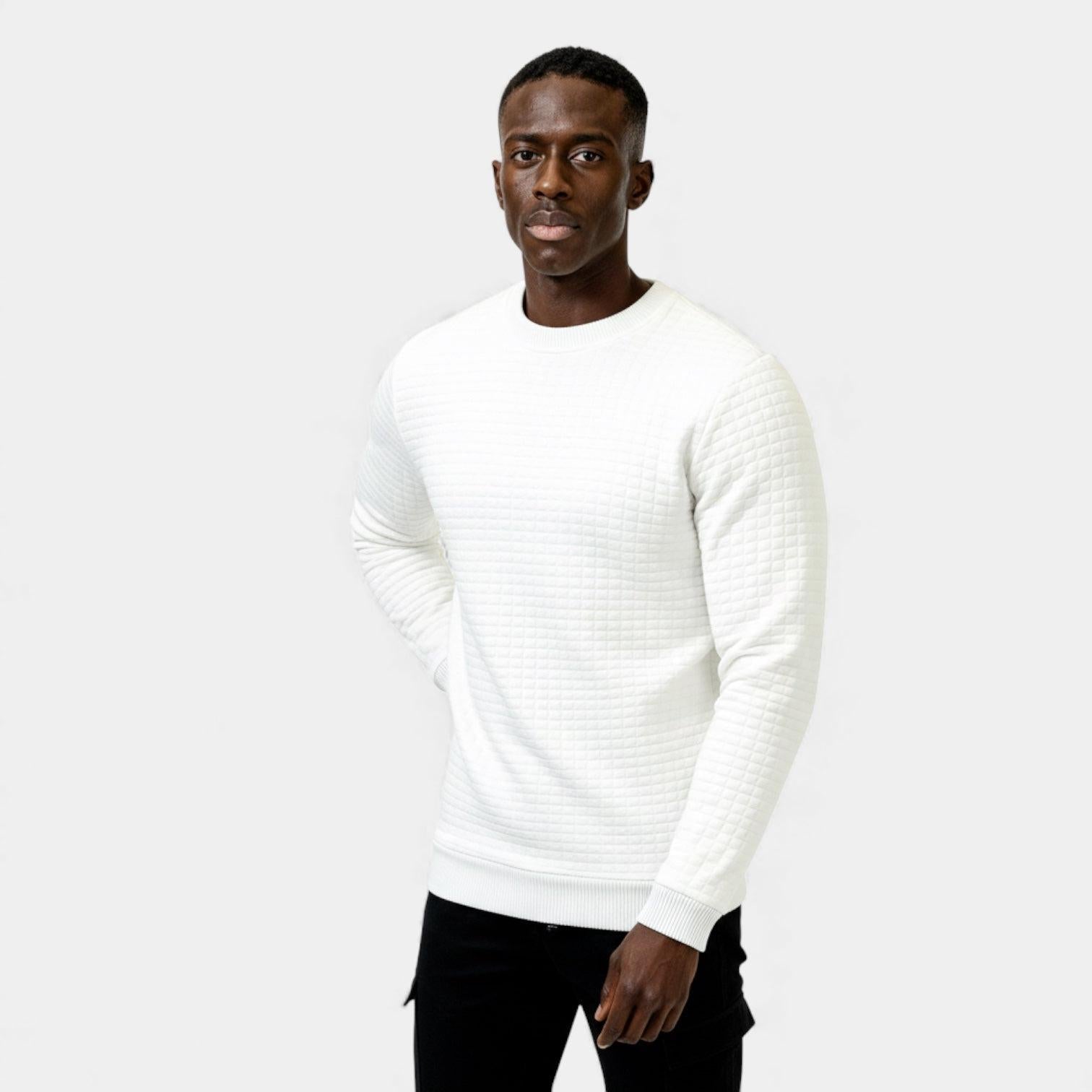 Men's Waffle Knit Sweater - Crew Neck Jumper - Cozy Casual Knitwear for Everyday Wear