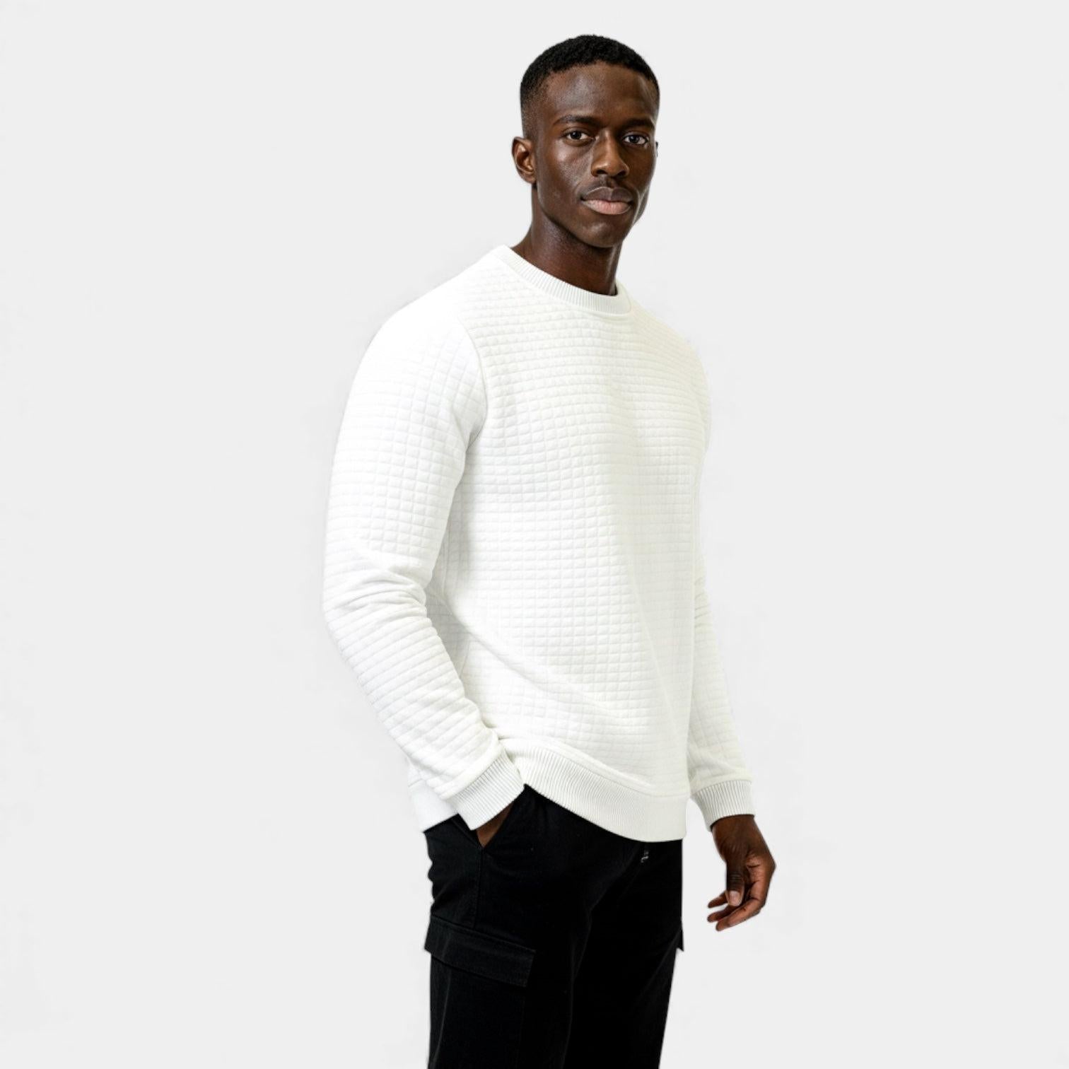 Men's Waffle Knit Sweater - Crew Neck Jumper - Cozy Casual Knitwear for Everyday Wear
