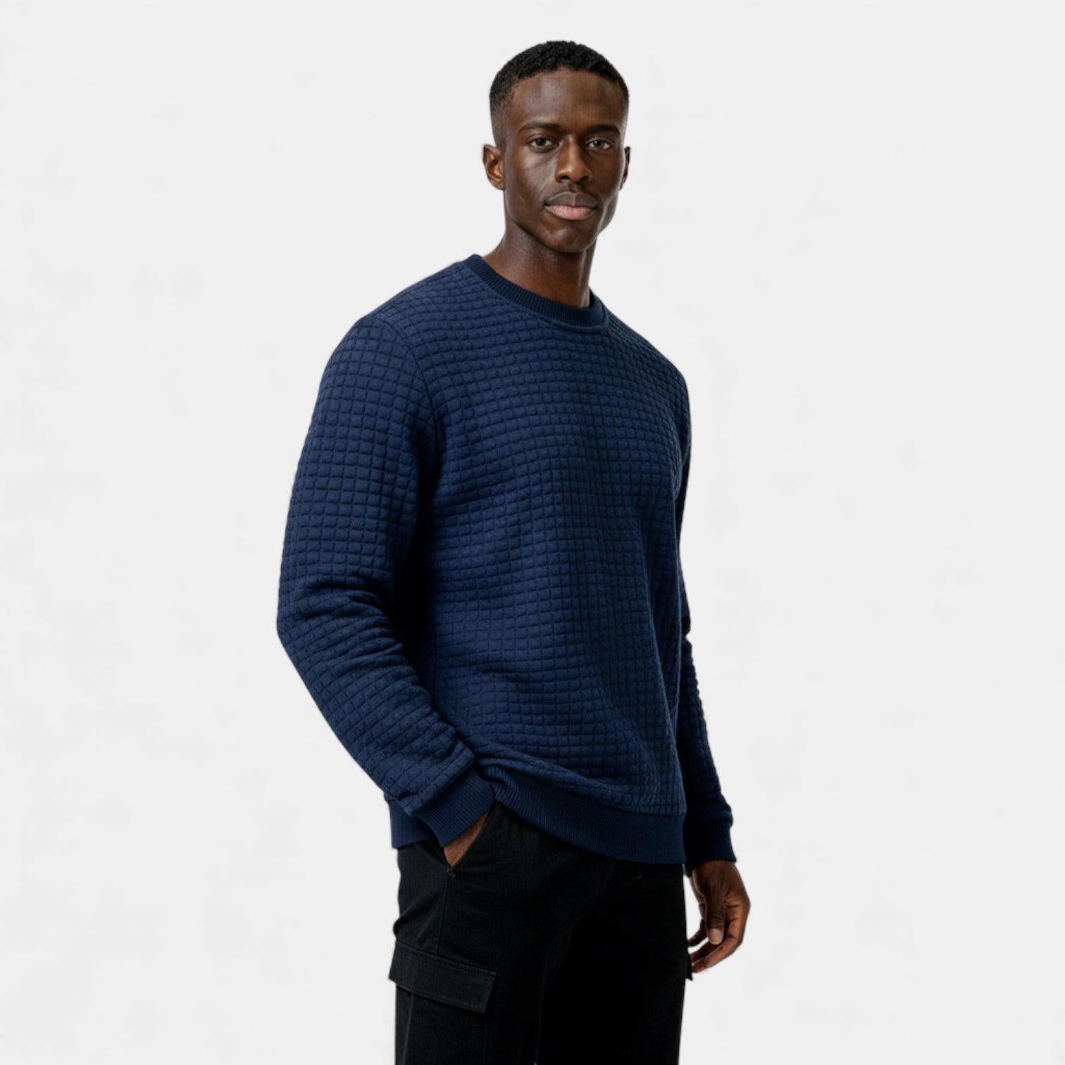 Men's Waffle Knit Sweater - Crew Neck Jumper - Cozy Casual Knitwear for Everyday Wear