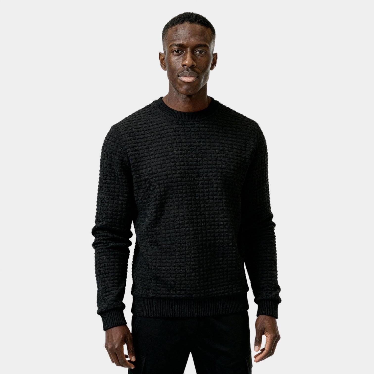 Men's Waffle Knit Sweater - Crew Neck Jumper - Cozy Casual Knitwear for Everyday Wear