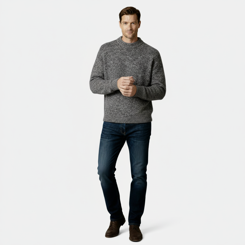 Men's Wool-Blend Crewneck Sweater in Heathered Design for Casual Wear