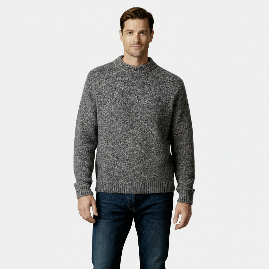Men's Wool-Blend Crewneck Sweater in Heathered Design for Casual Wear