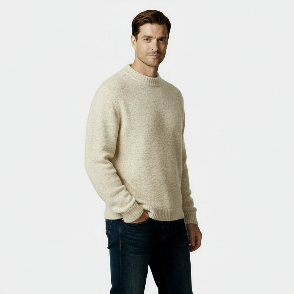 Men's Wool-Blend Crewneck Sweater in Heathered Design for Casual Wear