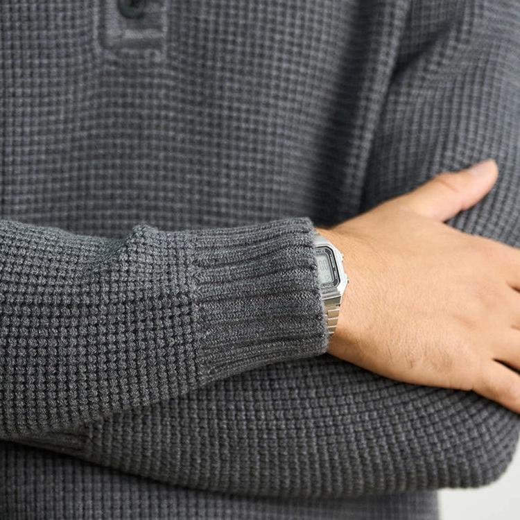 Men's Wool Knit Sweater - Textured Long Sleeve Crew Neck for Casual Wear