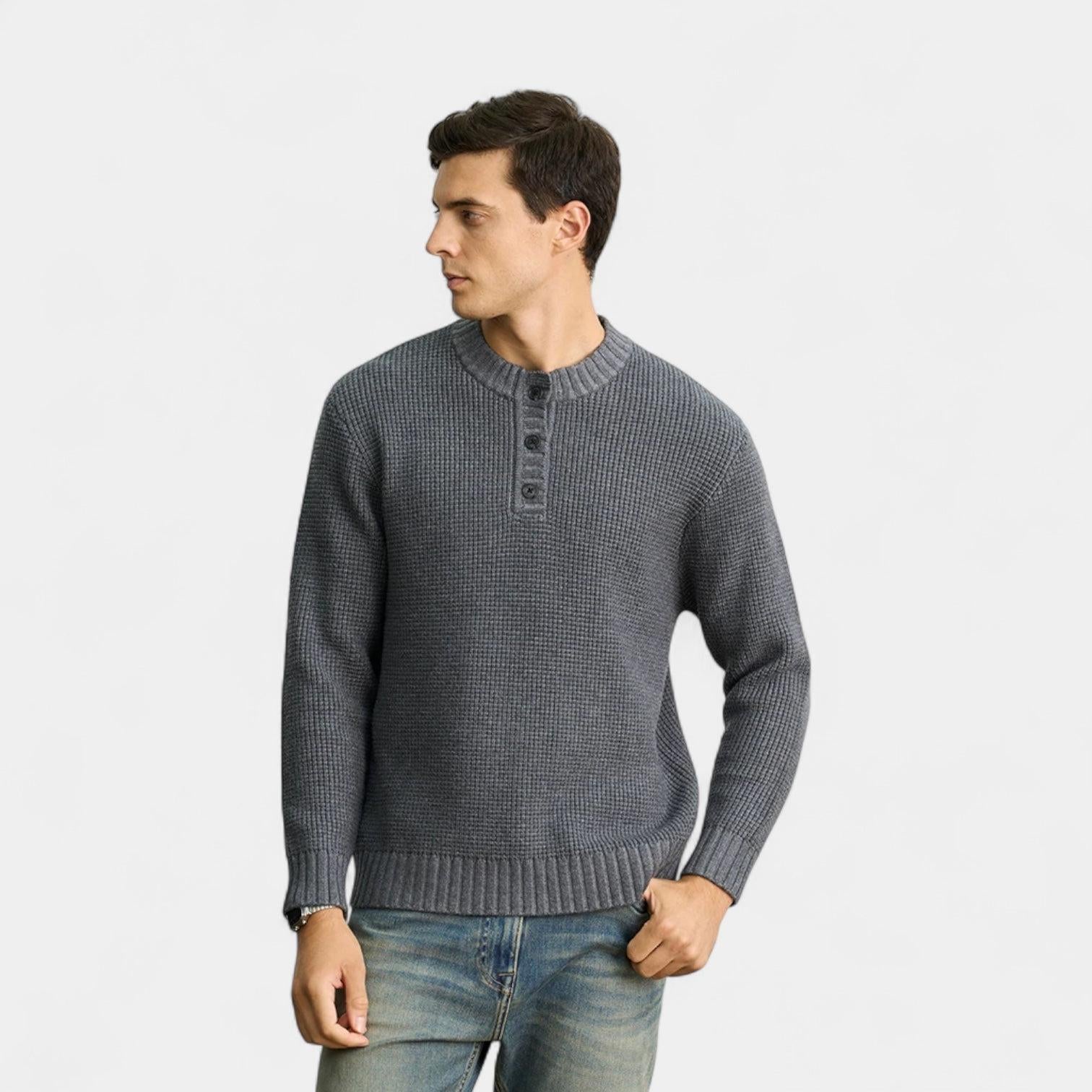 Men's Wool Knit Sweater - Textured Long Sleeve Crew Neck for Casual Wear