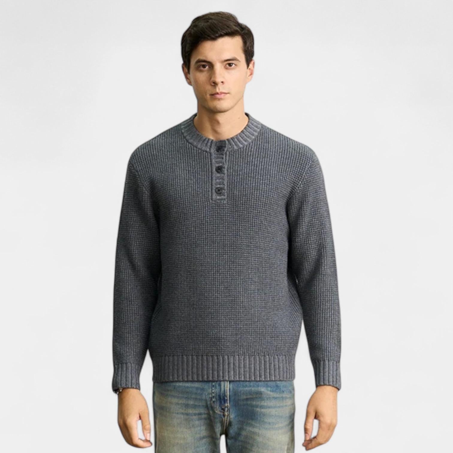 Men's Wool Knit Sweater - Textured Long Sleeve Crew Neck for Casual Wear