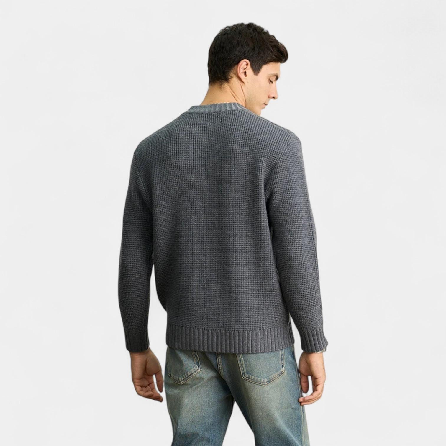 Men's Wool Knit Sweater - Textured Long Sleeve Crew Neck for Casual Wear