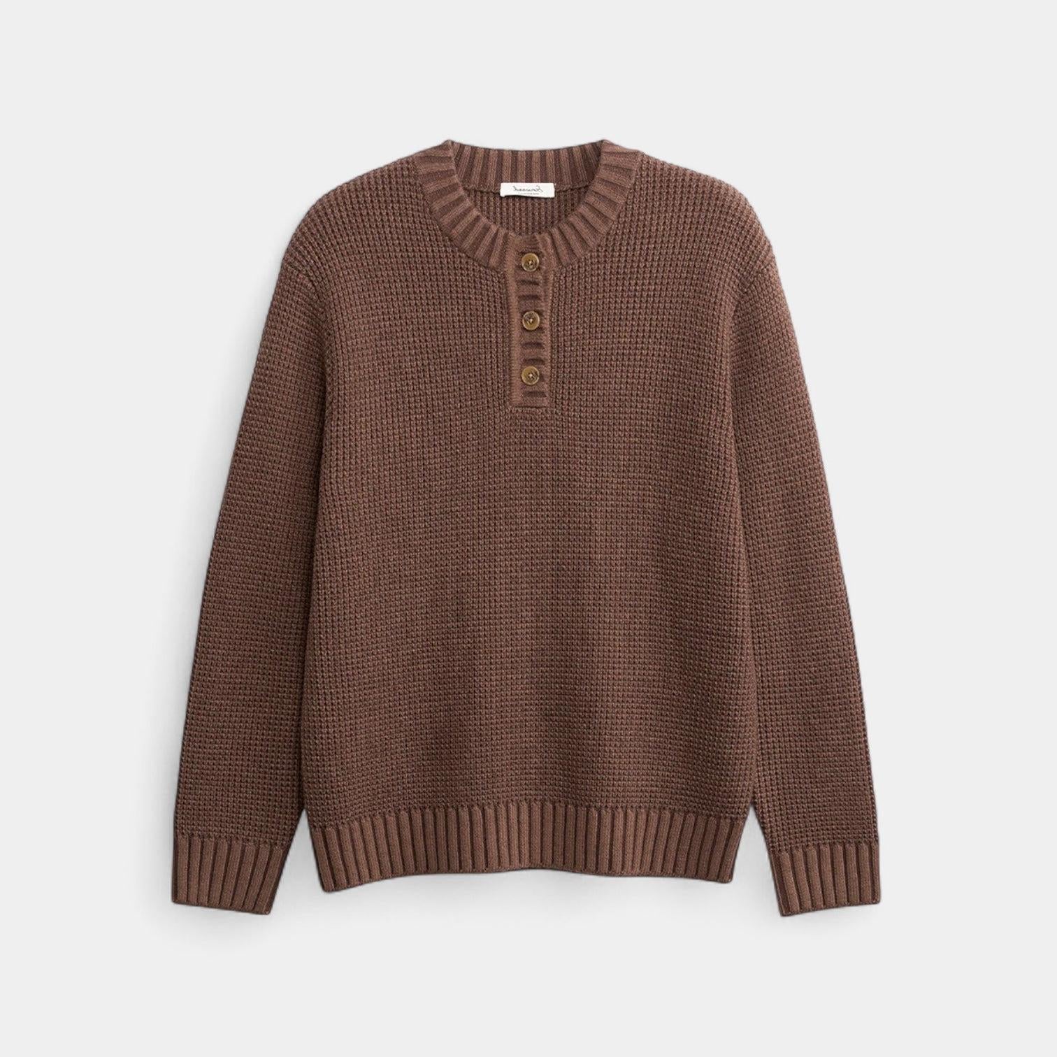 Men's Wool Knit Sweater - Textured Long Sleeve Crew Neck for Casual Wear