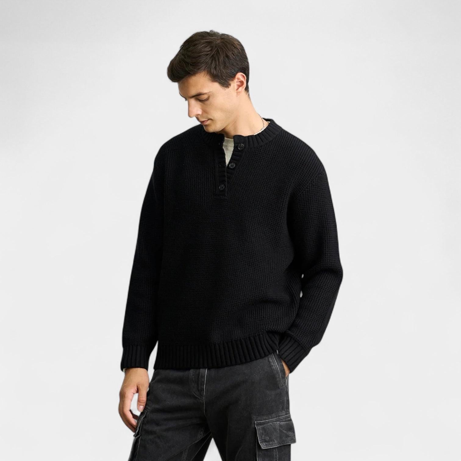 Men's Wool Knit Sweater - Textured Long Sleeve Crew Neck for Casual Wear