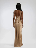 Metallic Corset Maxi Dress - Elegant Evening Wear for Special Occasions