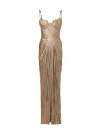 Metallic Corset Maxi Dress - Elegant Evening Wear for Special Occasions