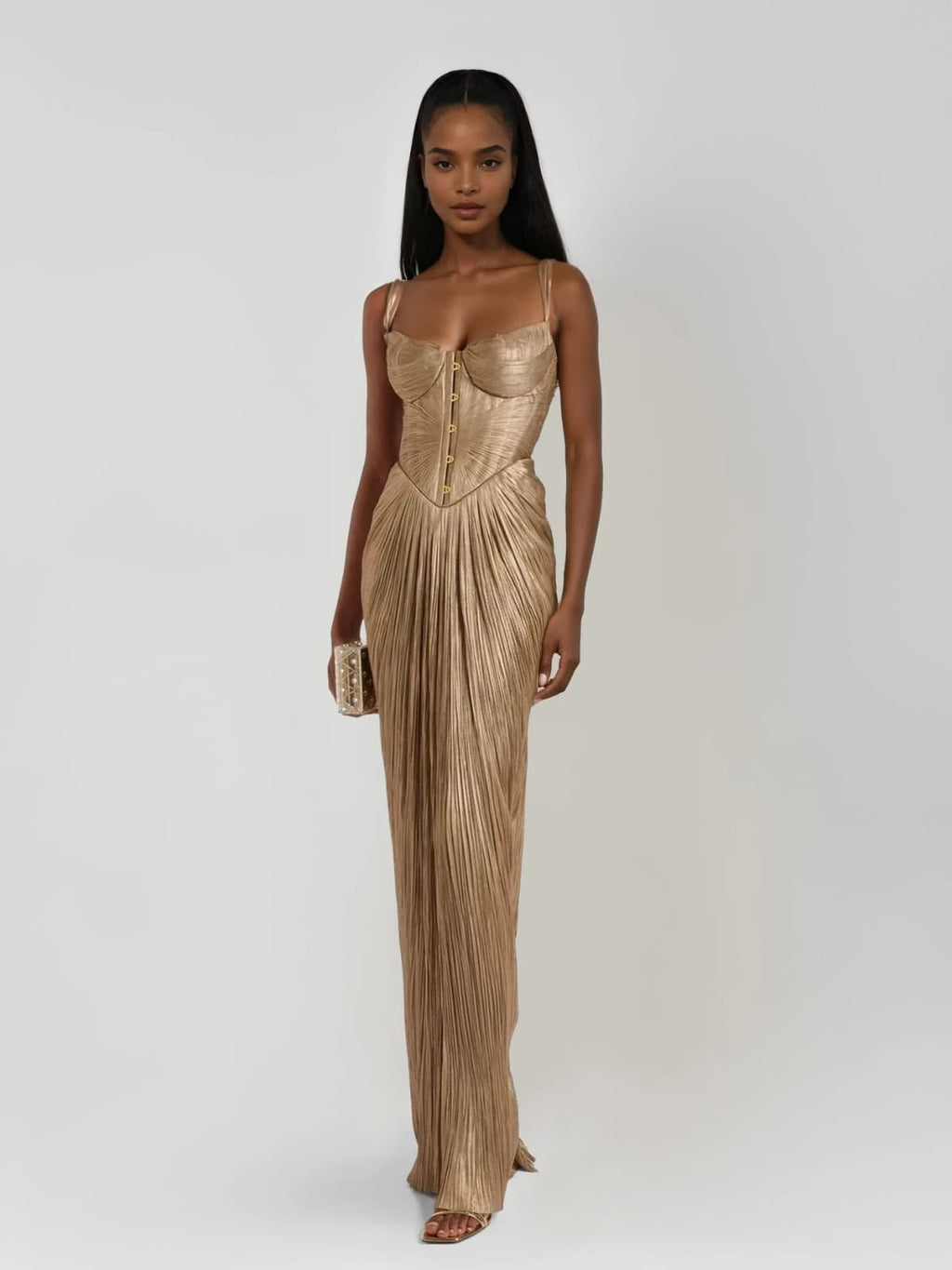 Metallic Corset Maxi Dress - Elegant Evening Wear for Special Occasions