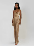 Metallic Corset Maxi Dress - Elegant Evening Wear for Special Occasions