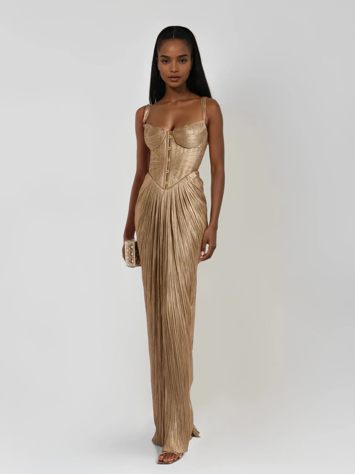 Metallic Corset Maxi Dress - Elegant Evening Wear for Special Occasions