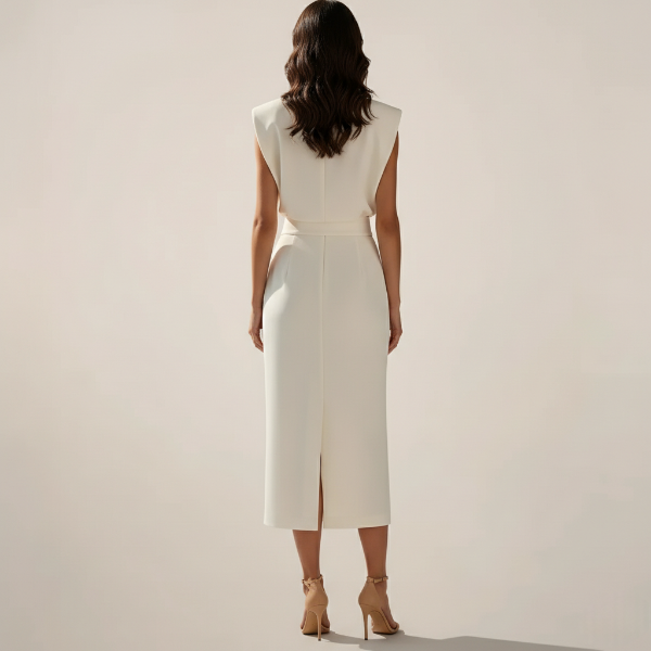 Midi Dress with Button Detail and Side Slit - Elegant Casual Wear for Women