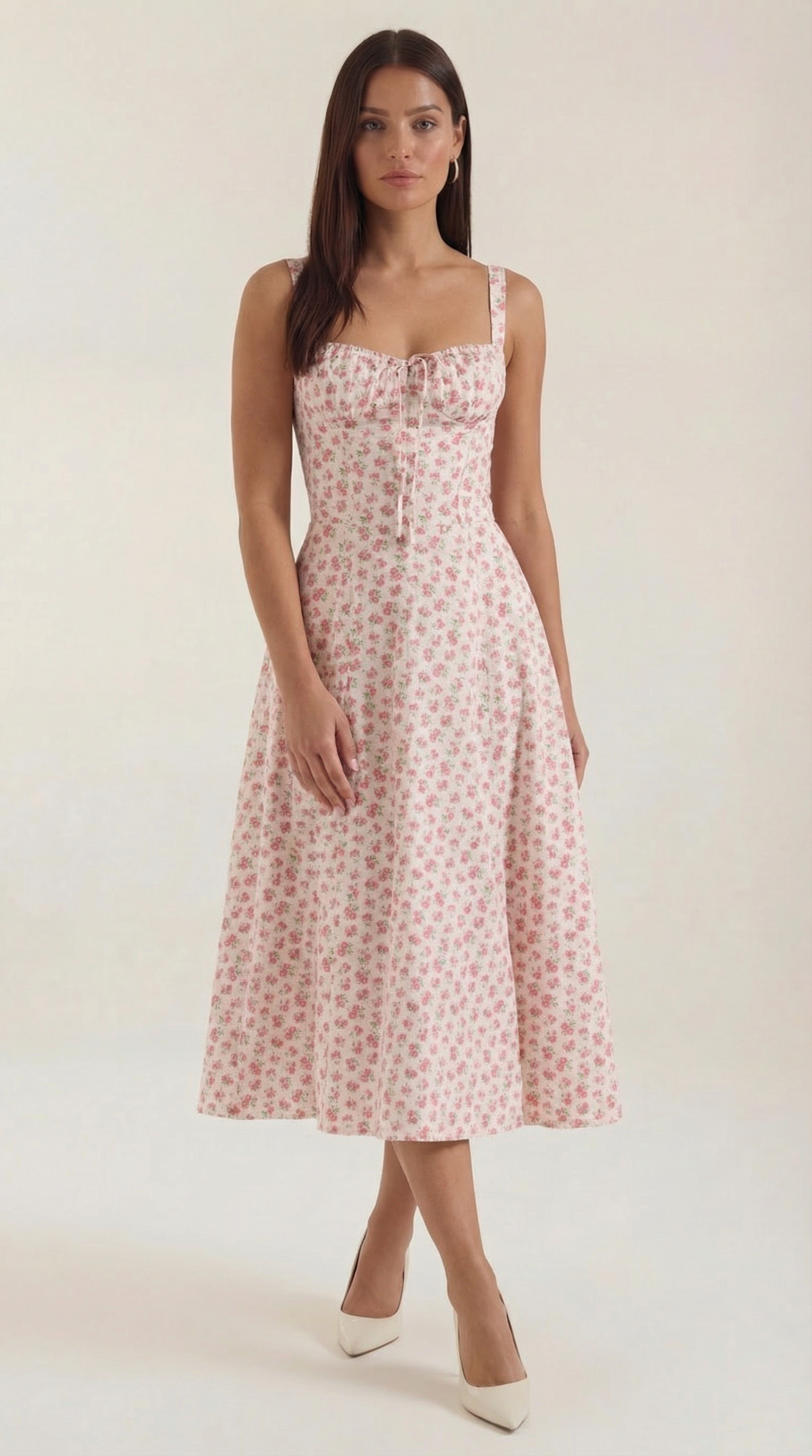Midi Summer Dress in Lightweight Fabric with Floral Print for Casual Wear