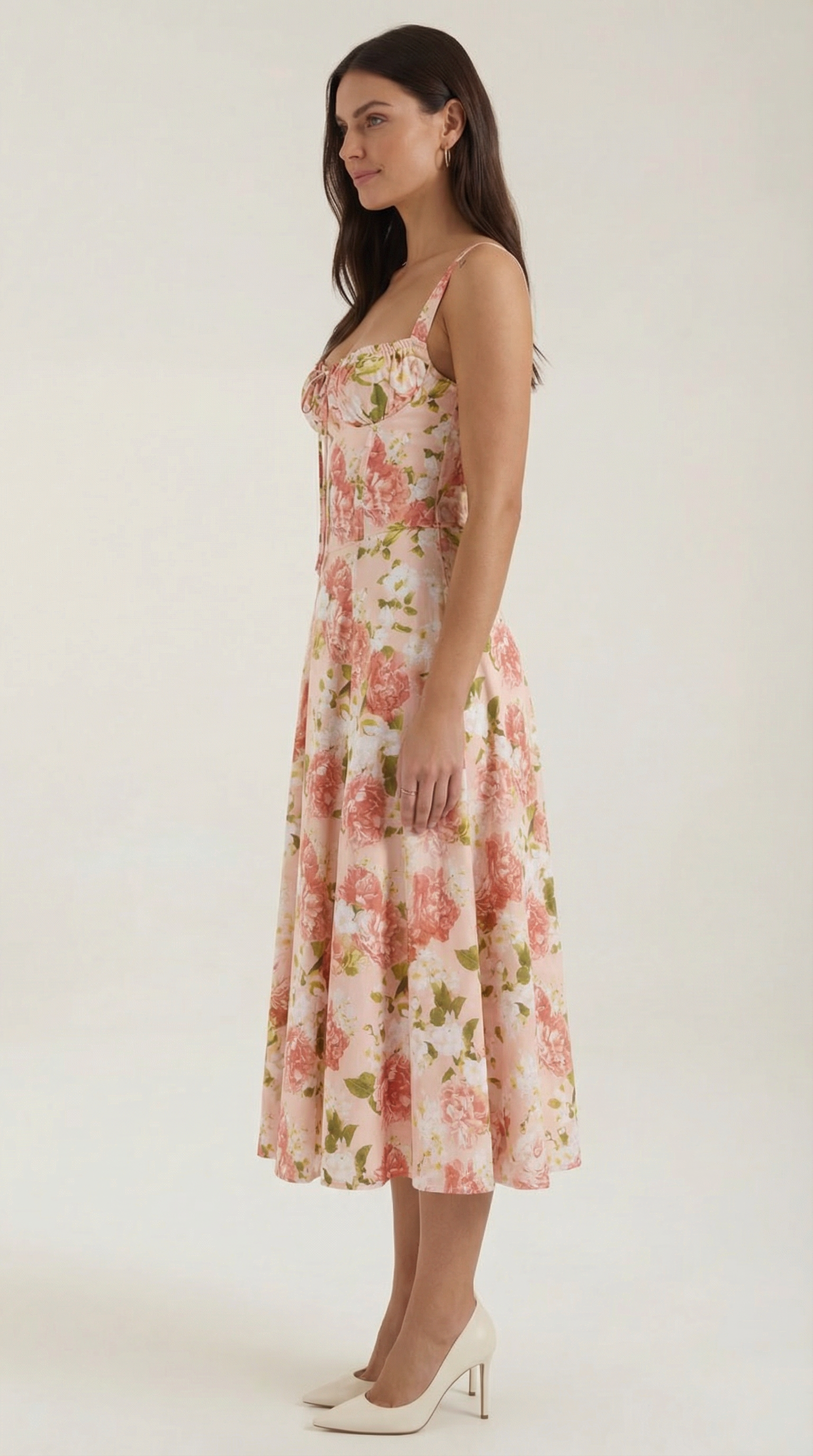 Midi Summer Dress in Lightweight Fabric with Floral Print for Casual Wear