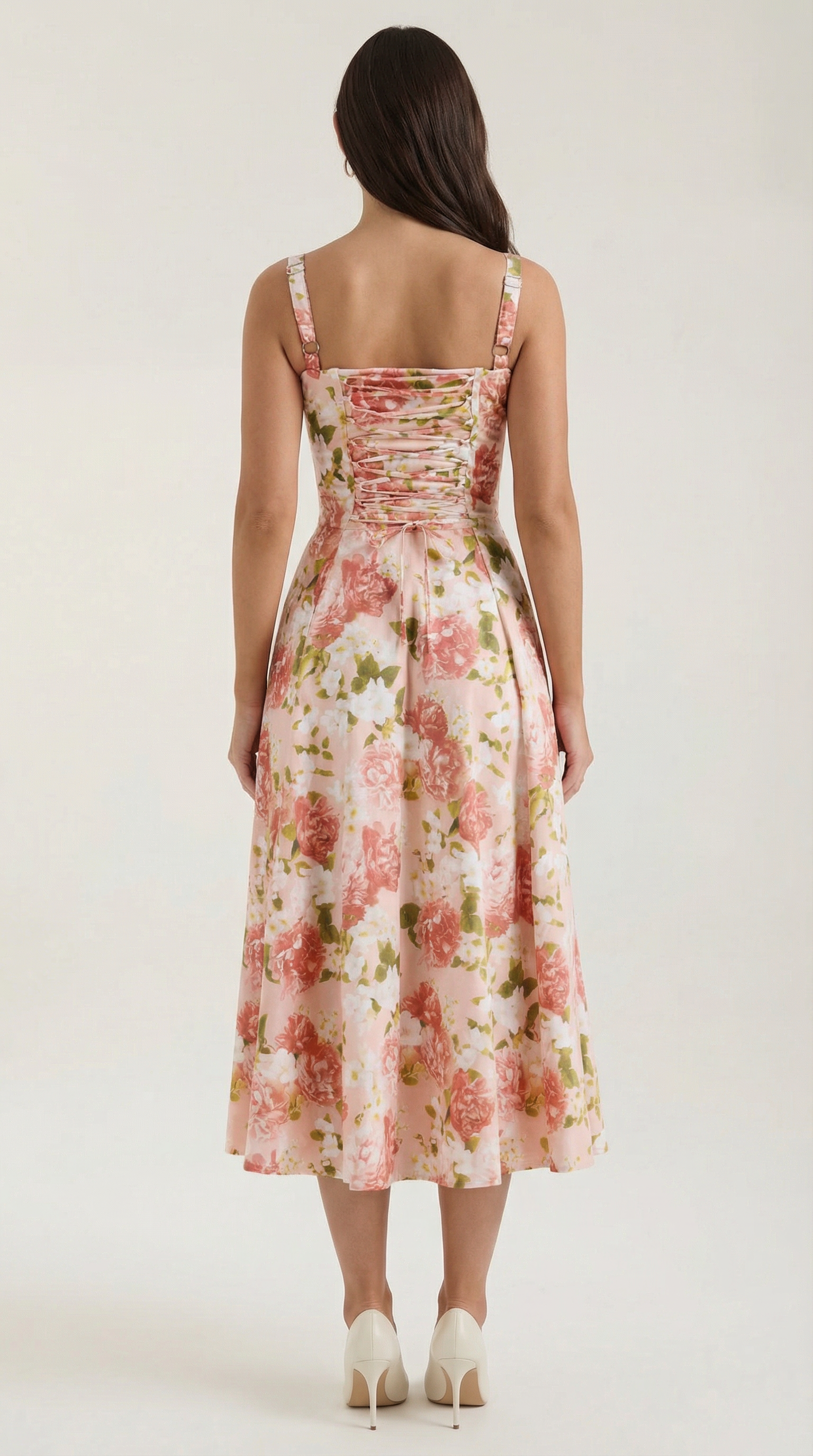 Midi Summer Dress in Lightweight Fabric with Floral Print for Casual Wear