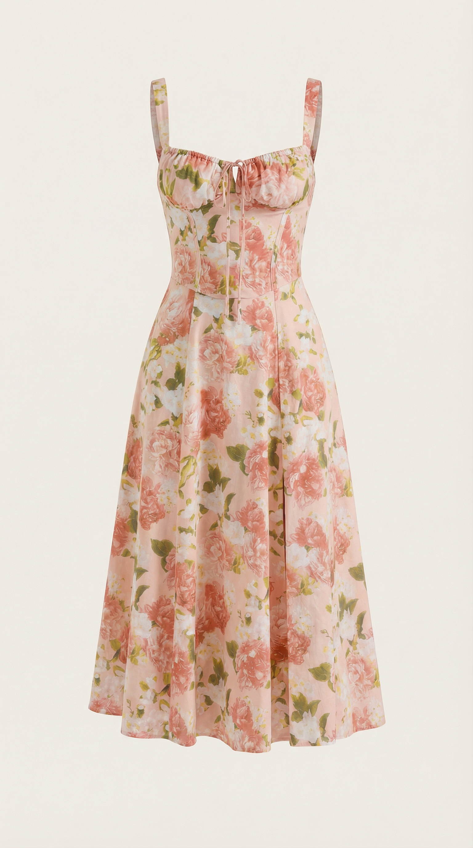 Midi Summer Dress in Lightweight Fabric with Floral Print for Casual Wear