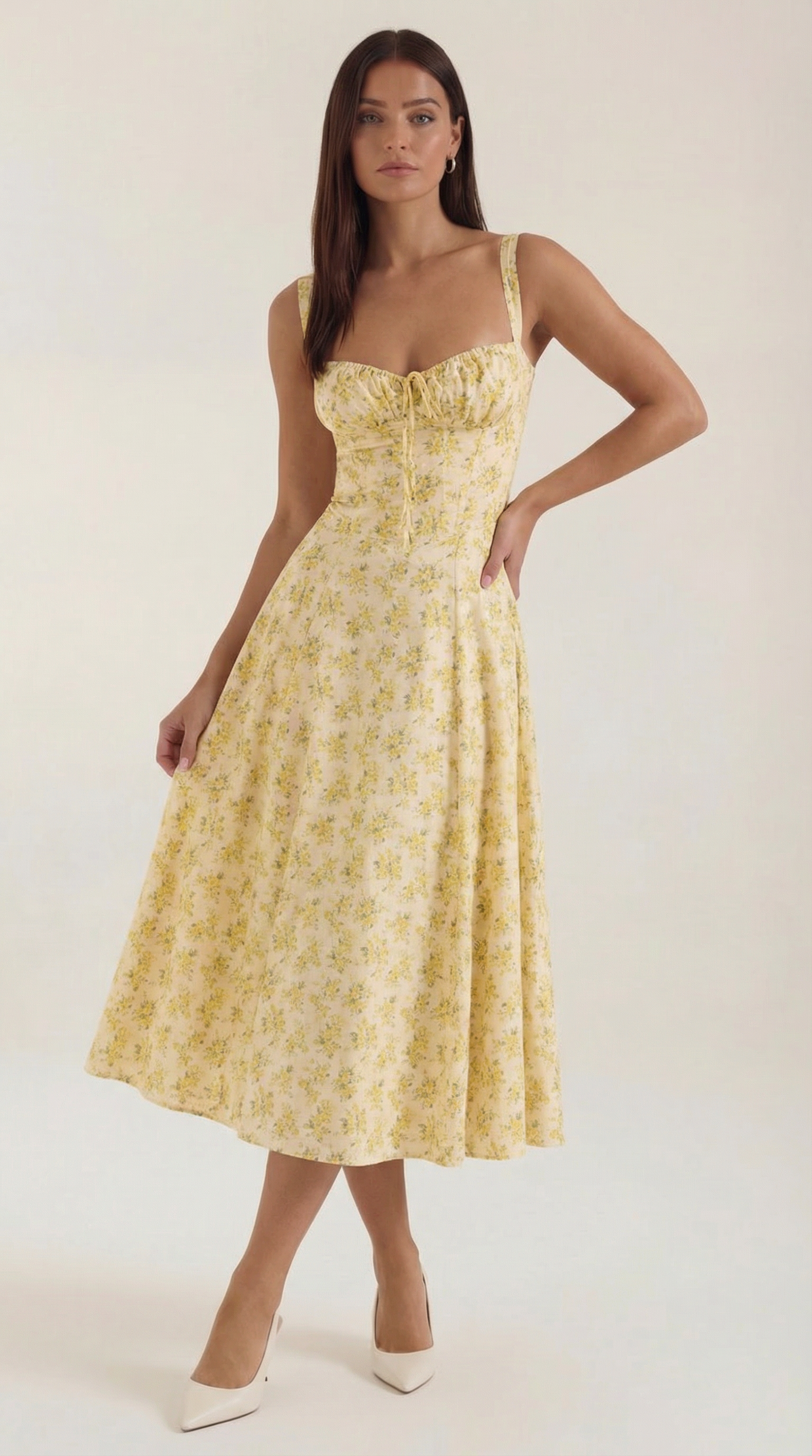 Midi Summer Dress in Lightweight Fabric with Floral Print for Casual Wear