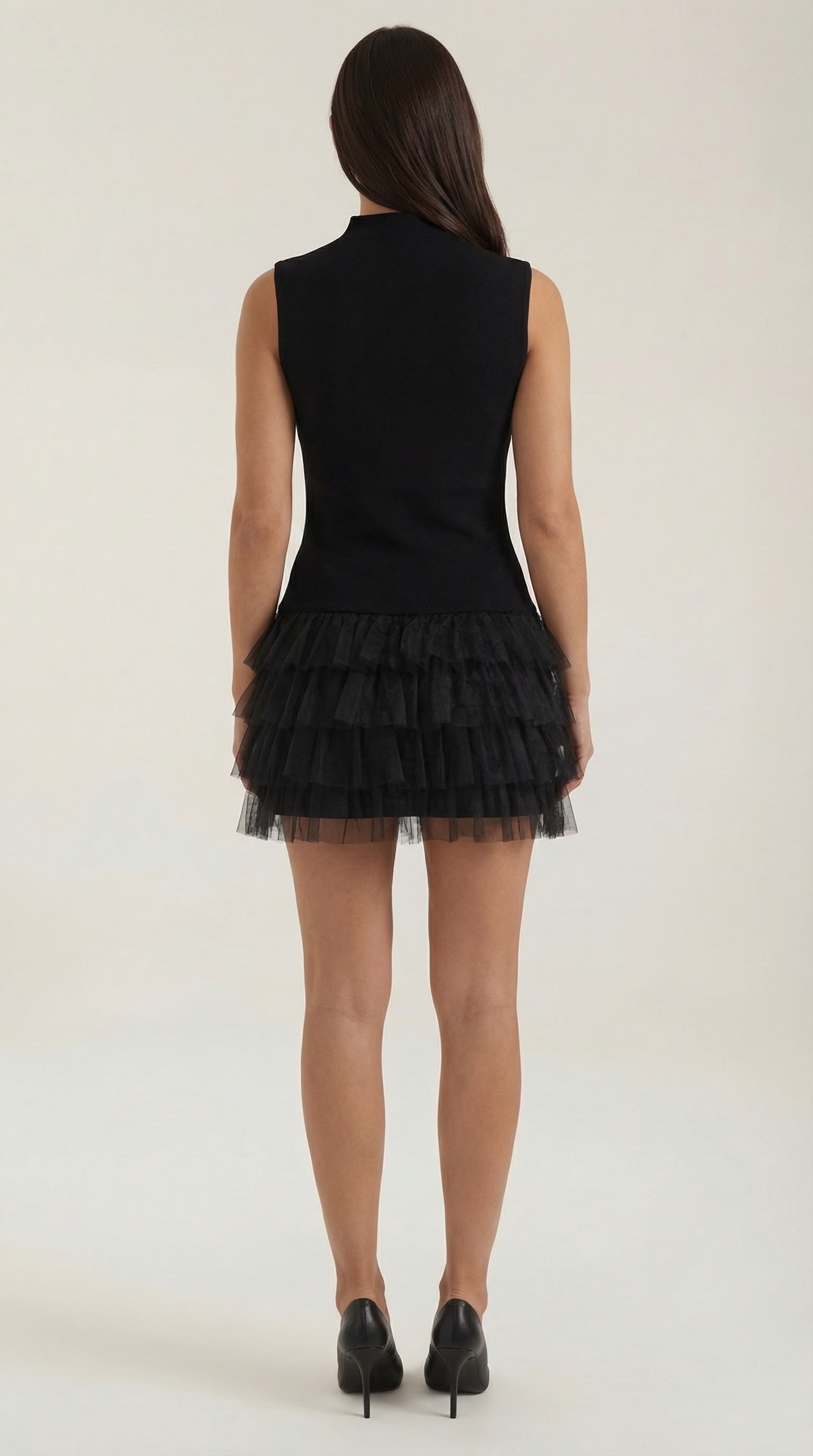 Mini Tulle Dress with High Neck Design for Special Occasions and Parties