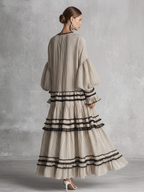 Multi-Colour Cotton Blend Maxi Dress Women UK – Boho Striped Ruffle Tiered Long Sleeve Dress, Garden Party Wedding Guest