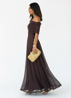Off Shoulder Chiffon Maxi Dress for Women - Elegant Evening Wear with Flowing Skirt and Lightweight Fabric