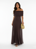 Off Shoulder Chiffon Maxi Dress for Women - Elegant Evening Wear with Flowing Skirt and Lightweight Fabric