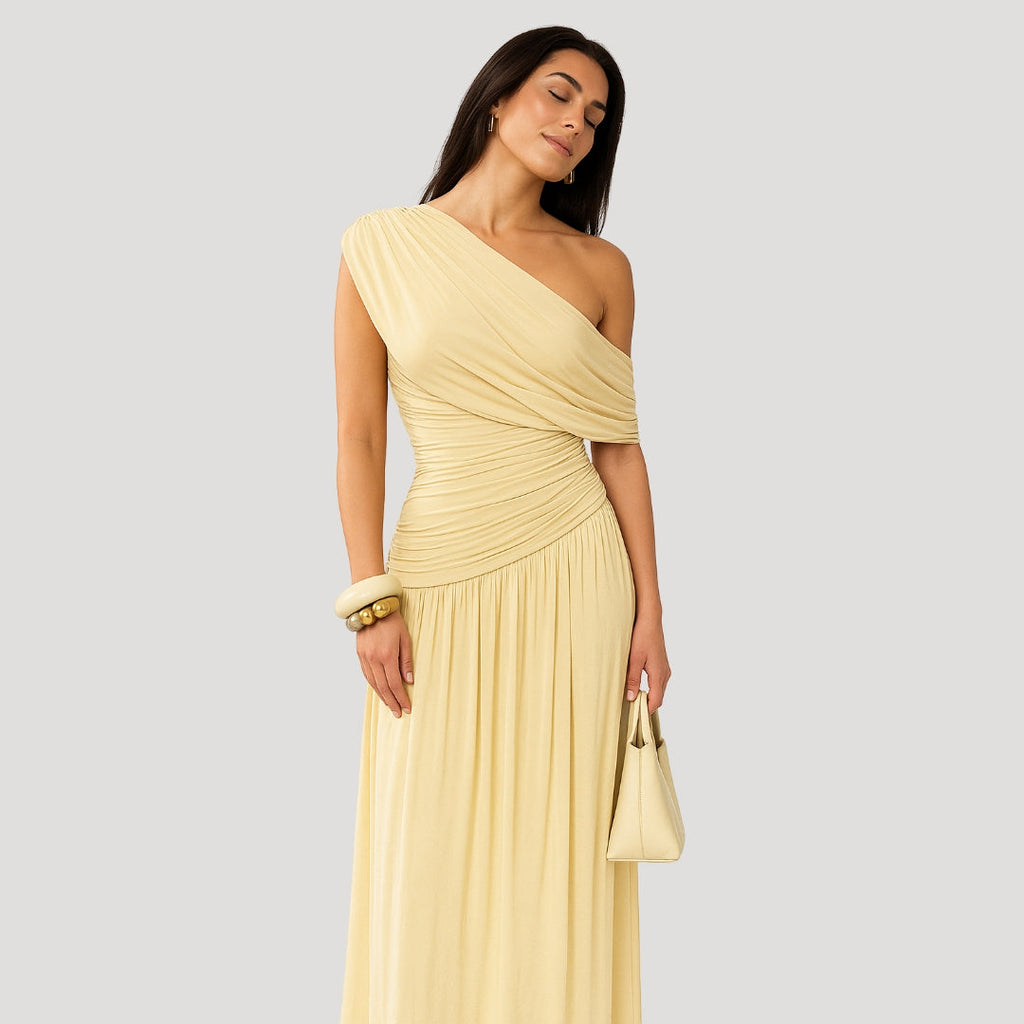 One-Shoulder Ruched Maxi Dress for Women | Elegant Summer Evening Wear | Lightweight Fabric