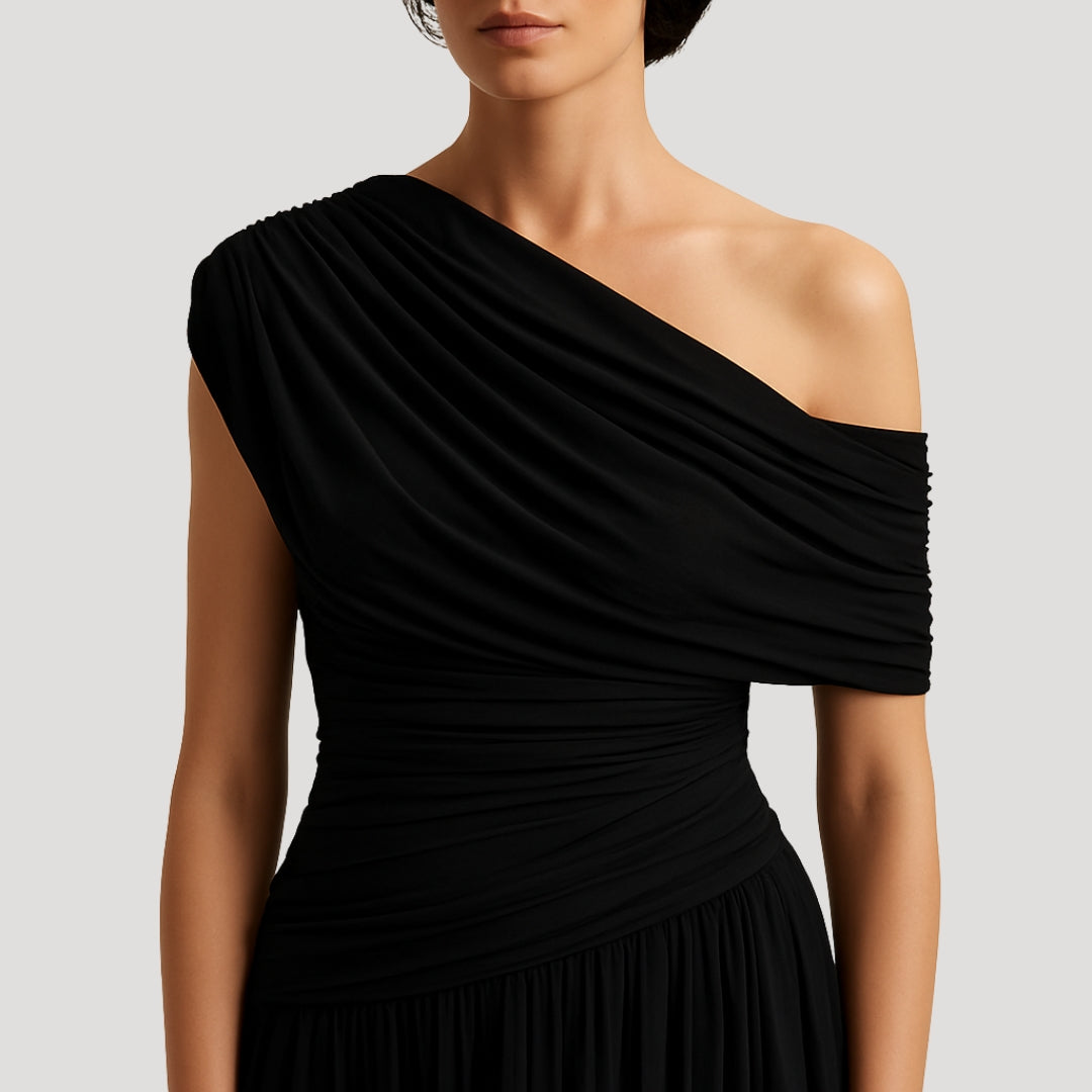 One-Shoulder Ruched Maxi Dress for Women | Elegant Summer Evening Wear | Lightweight Fabric