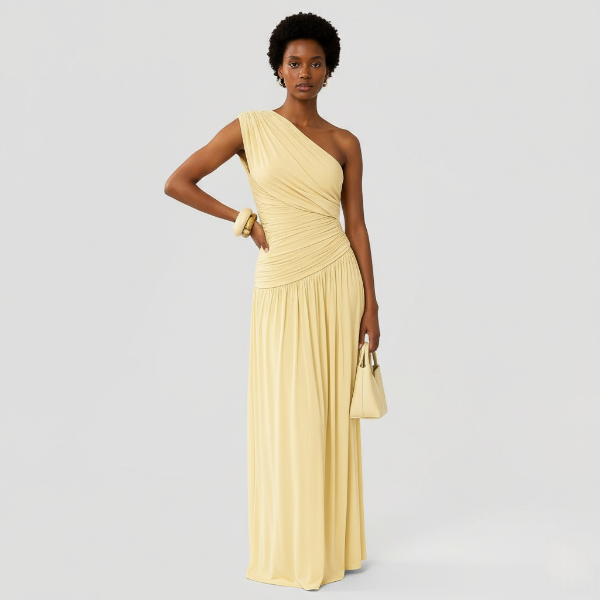 One-Shoulder Ruched Maxi Dress for Women | Elegant Summer Evening Wear | Lightweight Fabric