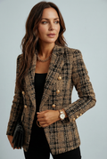 Plaid Check Double-Breasted Blazer for Women - Stylish Office Wear