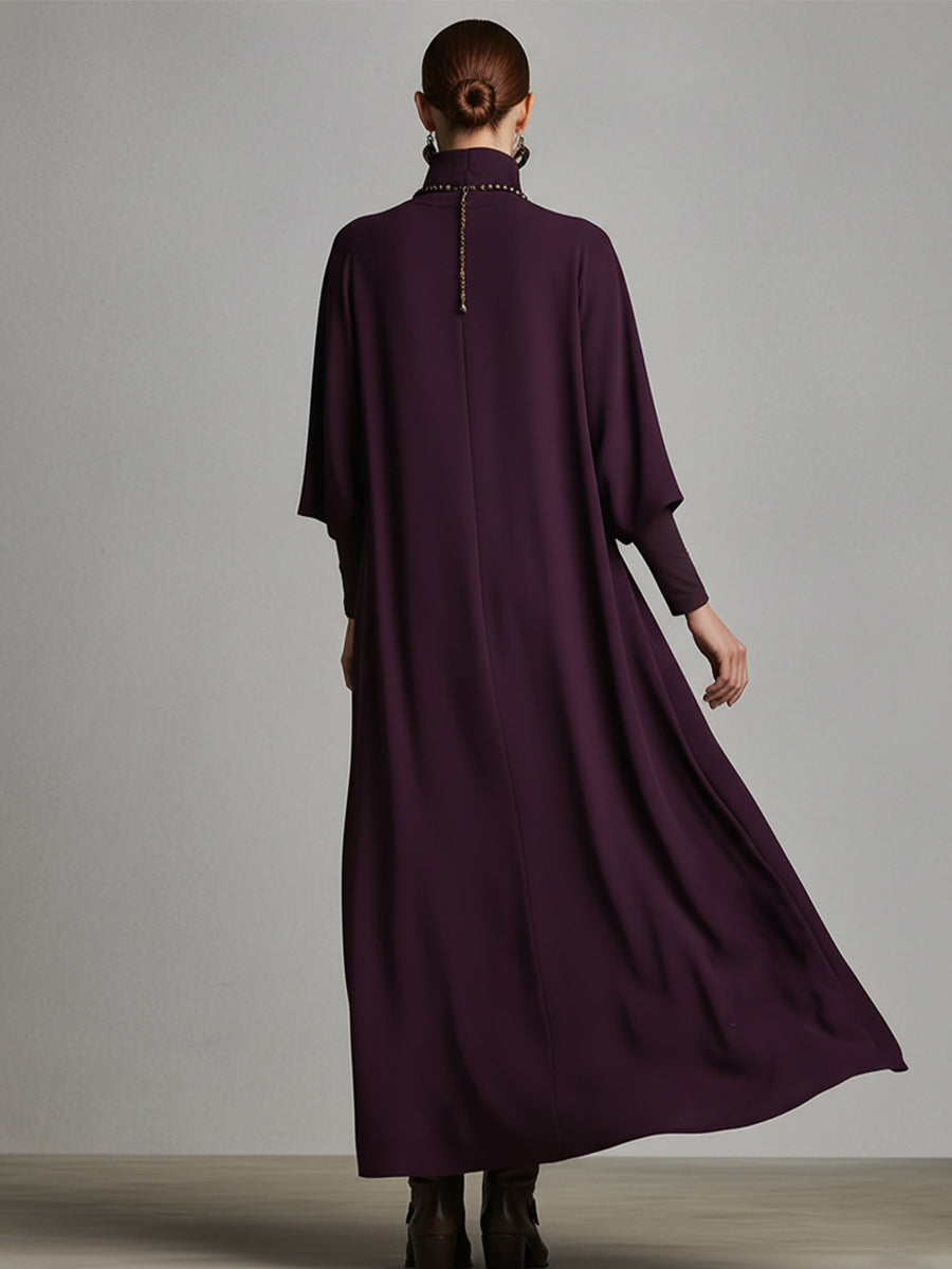 Plum Cotton-Blend Jersey Maxi Dress Women UK – Wedding Guest Garden Party Evening Gown
