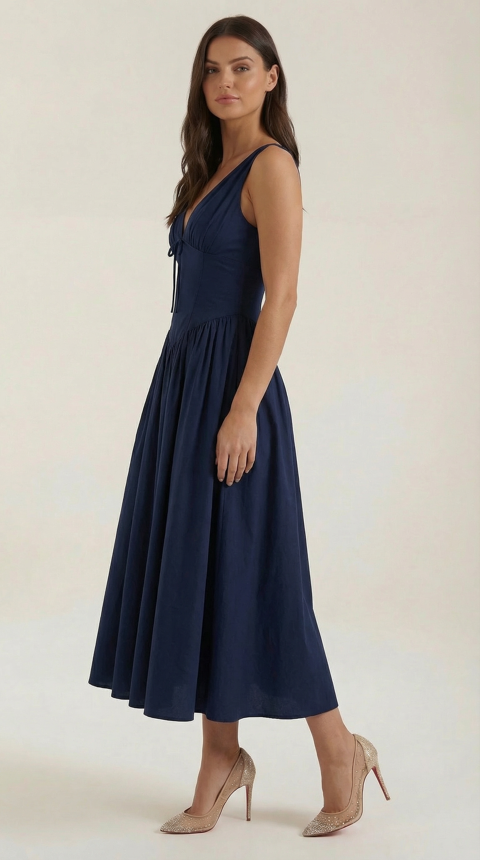 Plunge Midi Dress - Lightweight Fabric - Elegant Party Wear for Women - Perfect for Special Occasions