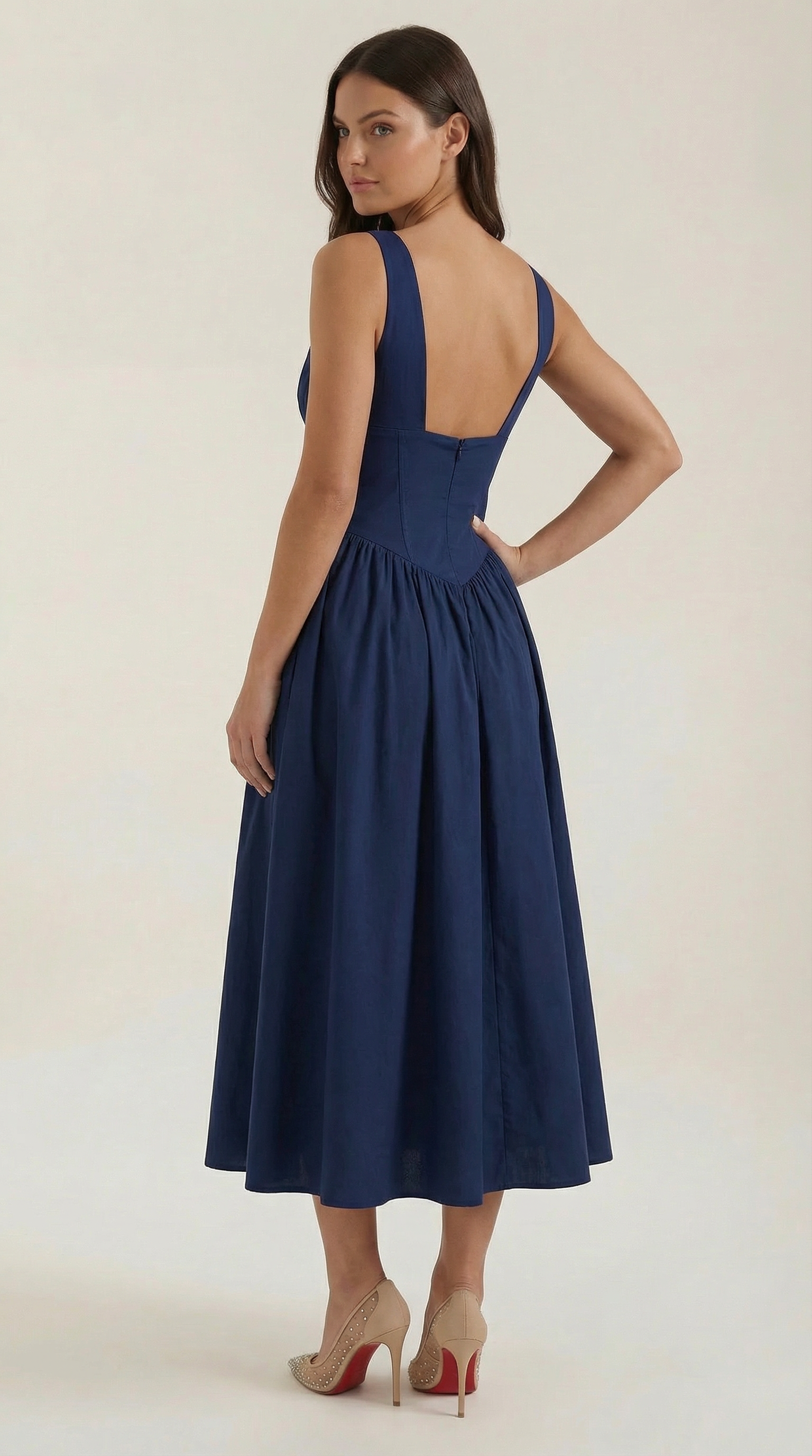 Plunge Midi Dress - Lightweight Fabric - Elegant Party Wear for Women - Perfect for Special Occasions