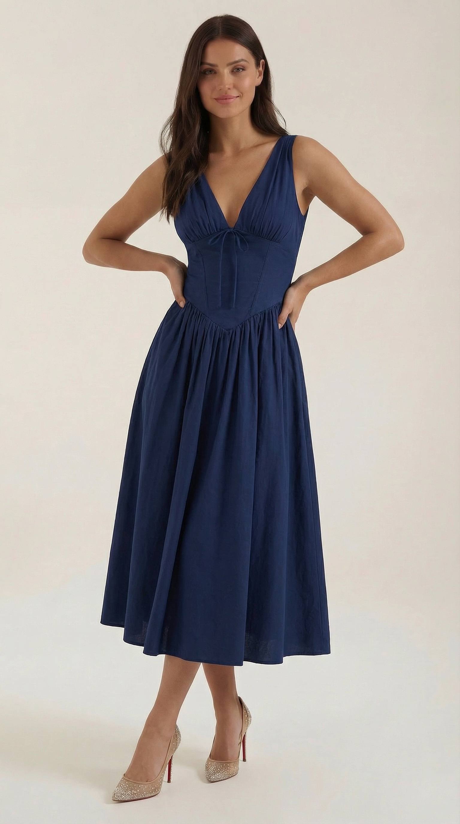 Plunge Midi Dress - Lightweight Fabric - Elegant Party Wear for Women - Perfect for Special Occasions