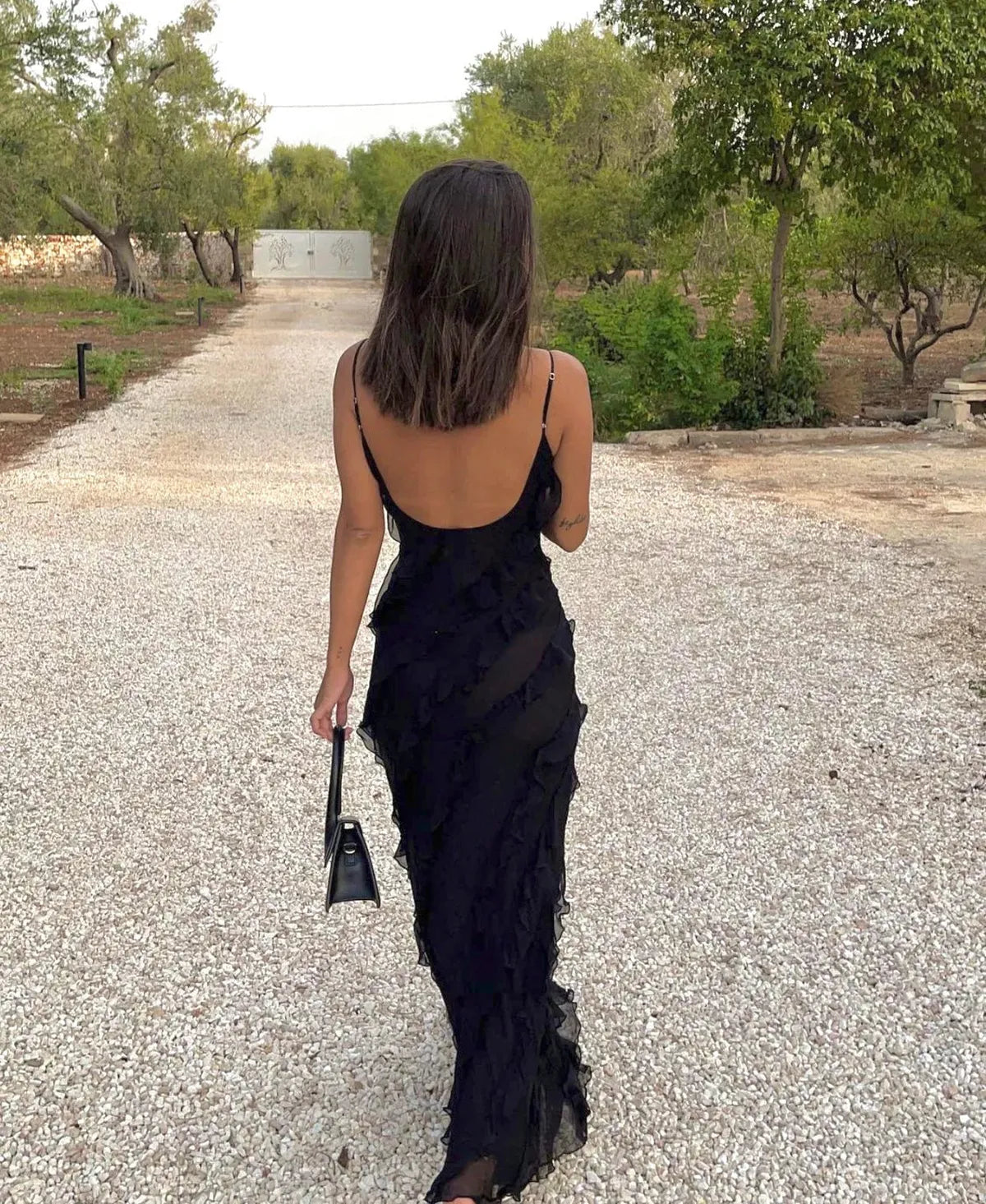 Ruffle Chiffon Maxi Dress for Evening Events - Romantic Style Gown