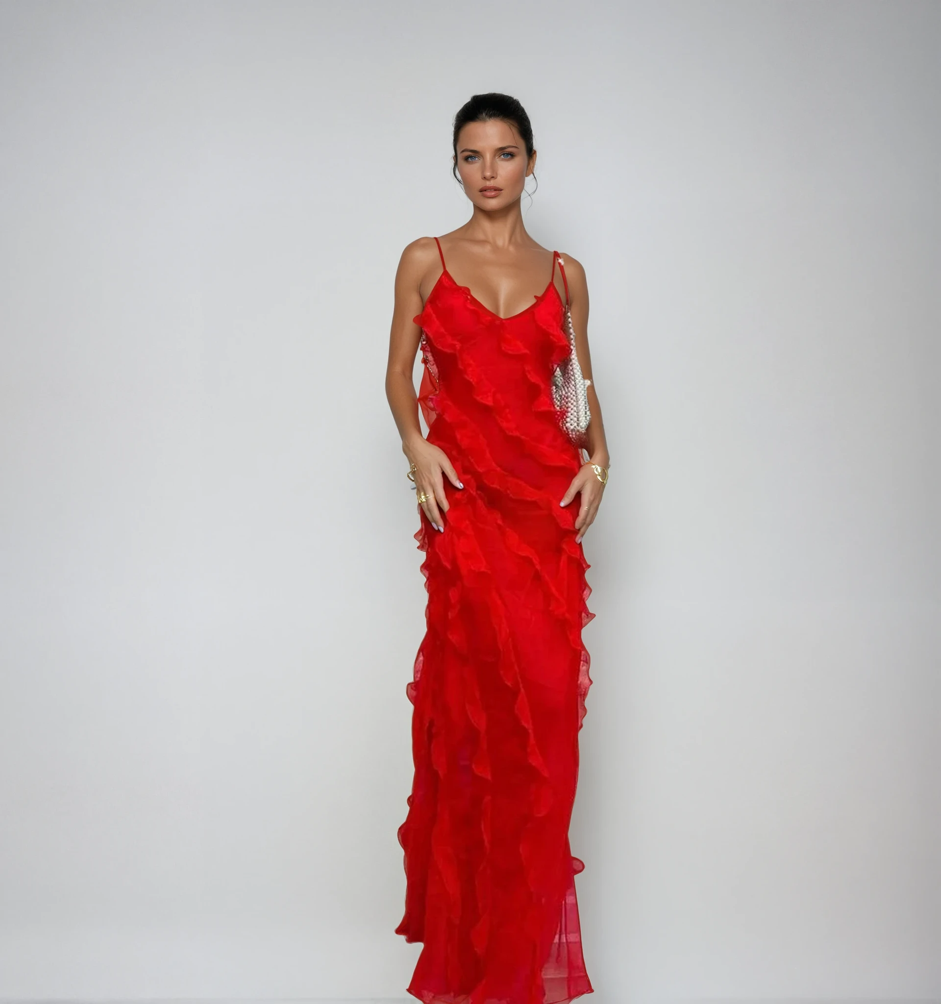 Ruffle Chiffon Maxi Dress for Evening Events - Romantic Style Gown