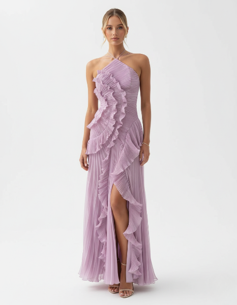 Ruffle Maxi Dress in Lightweight Fabric - Elegant Summer Dress for Casual or Formal Occasions