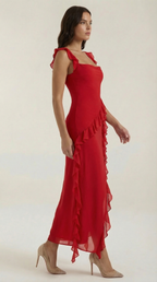 Ruffled Maxi Dress for Women - Lightweight Fabric, Elegant Design, Perfect for Summer Events and Casual Outings