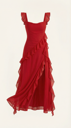 Ruffled Maxi Dress for Women - Lightweight Fabric, Elegant Design, Perfect for Summer Events and Casual Outings