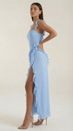 Ruffled Maxi Dress for Women - Lightweight Fabric, Elegant Design, Perfect for Summer Events and Casual Outings