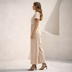 Short Sleeve Button Front Wide Leg Jumpsuit for Women - Casual Summer Outfit