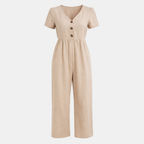 Short Sleeve Button Front Wide Leg Jumpsuit for Women - Casual Summer Outfit