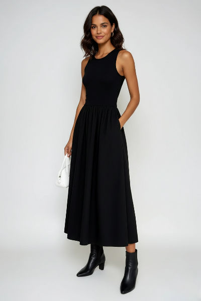 Sleeveless Cotton Blend Maxi Dress for Formal Events - Elegant Long Dress for Special Occasions