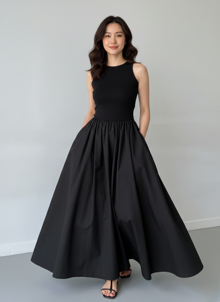 Sleeveless Cotton Blend Maxi Dress for Formal Events - Elegant Long Dress for Special Occasions