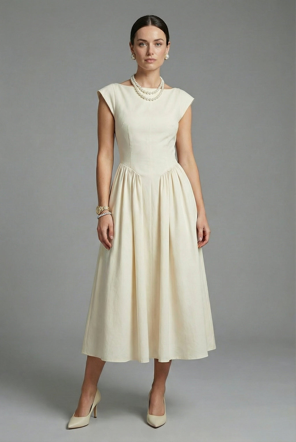 Sleeveless High Waist Midi Dress for Women - Elegant Ascot Style