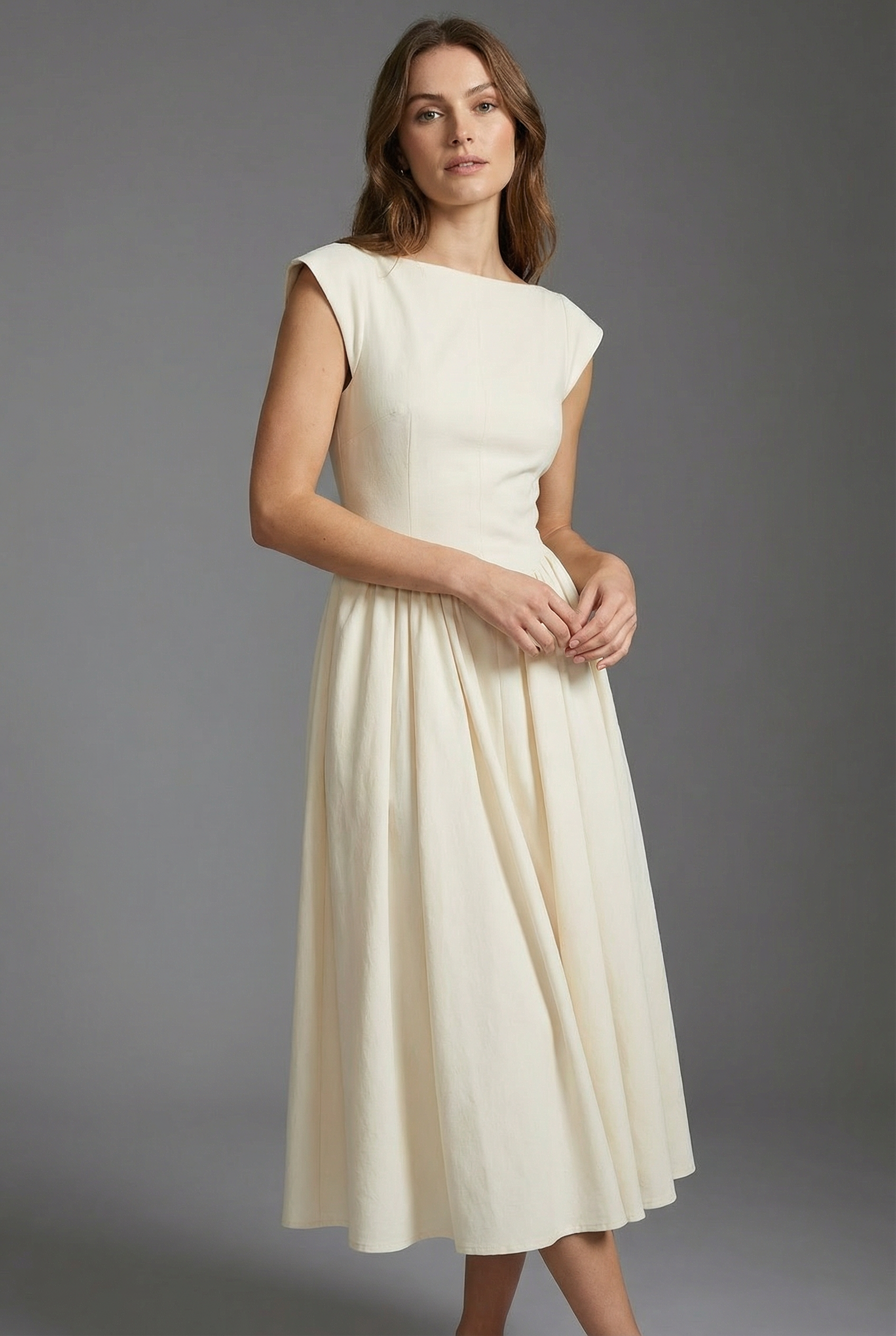 Sleeveless High Waist Midi Dress for Women - Elegant Ascot Style