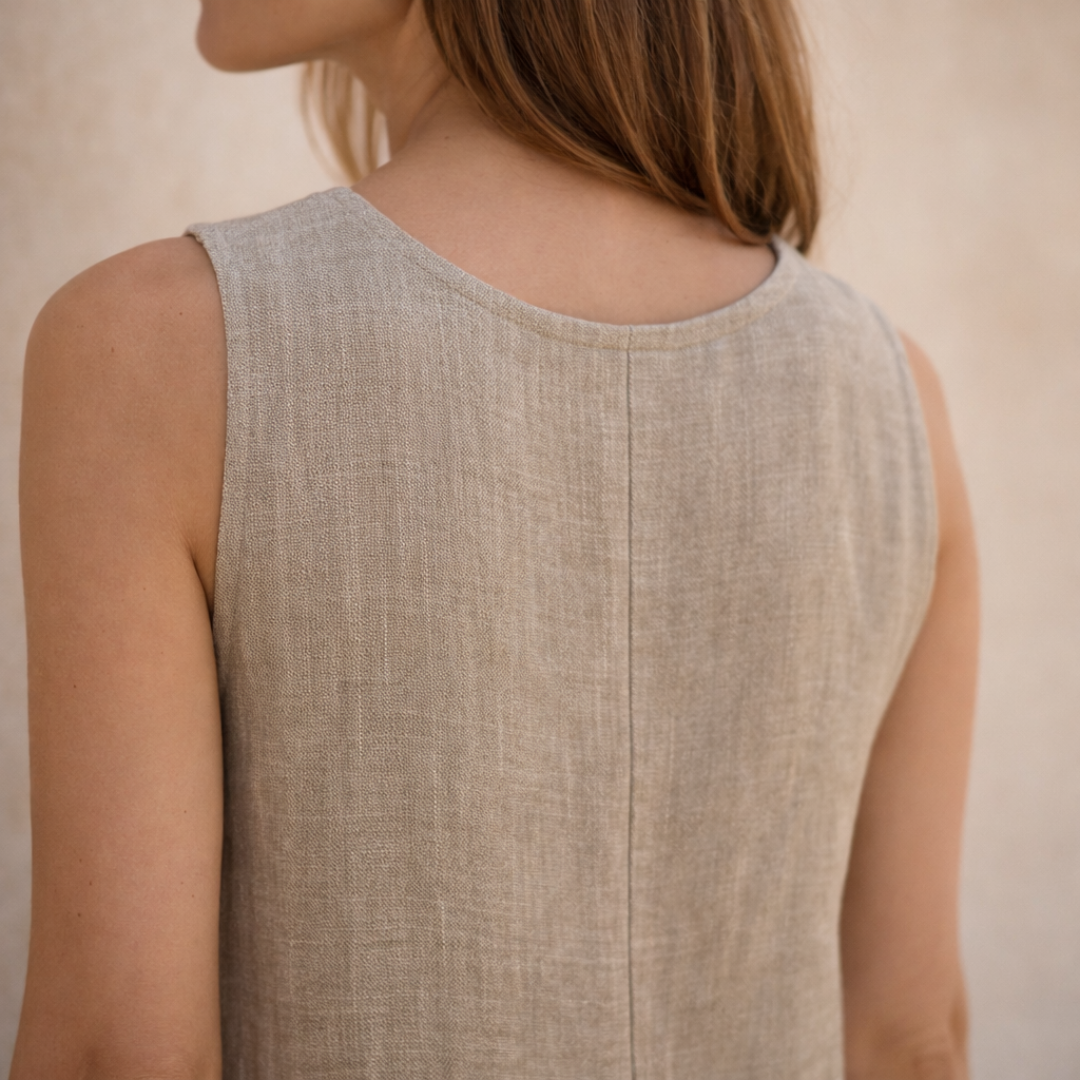 Sleeveless V-Neck Linen Maxi Dress for Women - Casual Summer Wear