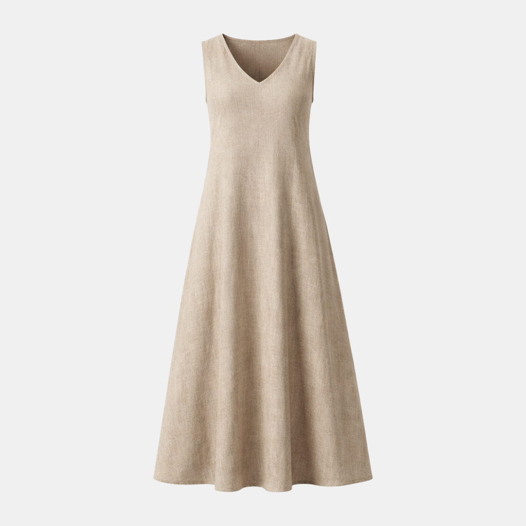 Sleeveless V-Neck Linen Maxi Dress for Women - Casual Summer Wear